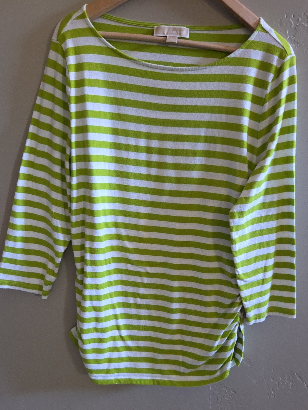 Michael Kors Women's Striped Boatneck Top - Lime Green & White SIZE XL